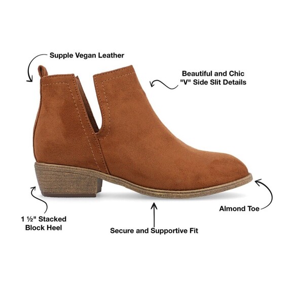 Journee Collection Womens Rimi Bootie Vegan Suede Ankle Boot - Camel - Size 6 - Picture 7 of 10